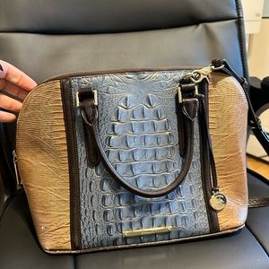 Brahmin Duxbury blue and brown.  Works as a crossbody or satchel.